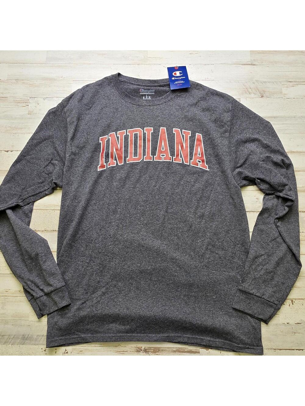 Champion Indiana University Hoosiers Long Sleeve Spell-Out T-Shirt Men's L NEW